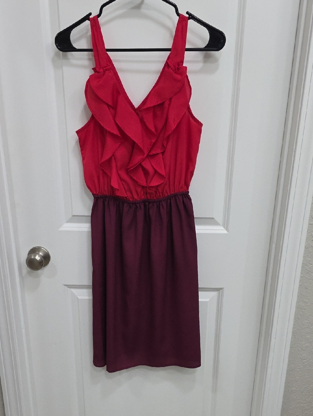 Mossimo Supply Co. Red and Burgundy Ruffle-Front Midi Dress